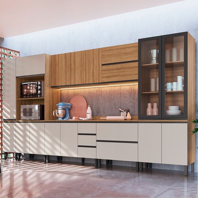 Cozinha Completa Plátano 16 Portas 5 Gavetas Montana/Fumê - Quiditá Móveis