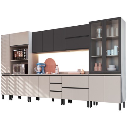 Cozinha Completa Plátano 16 Portas 5 Gavetas Fumê/Grafite - Quiditá Móveis