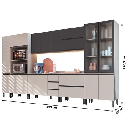 Cozinha Completa Plátano 16 Portas 5 Gavetas Fumê/Grafite - Quiditá Móveis