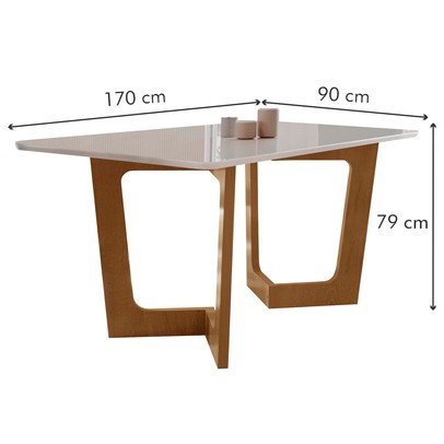 Mesa de Jantar 6 Lugares Nápoles/Luísa com Vidro Cinamomo/Off White/Cinza - Cel Móveis