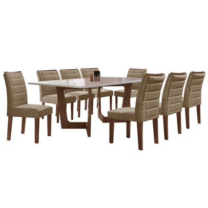 Mesa de Jantar 8 Lugares Nápoles/Genova com Vidro Chocolate/Off White/Marrom Claro - Cel Móveis