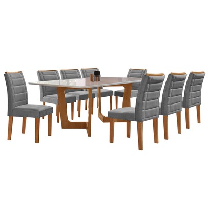 Mesa de Jantar 8 Lugares Nápoles/Genova com Vidro Cinamomo/Off White/Cinza - Cel Móveis