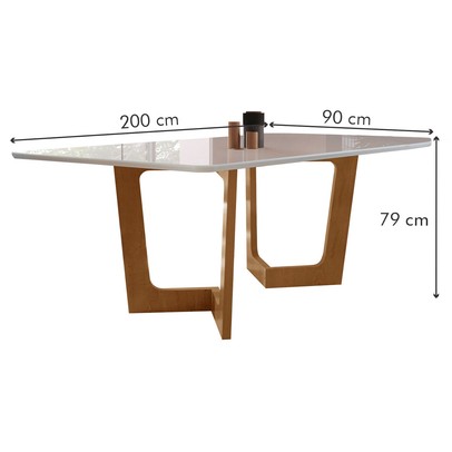 Mesa de Jantar 8 Lugares Nápoles/Luísa com Vidro Cinamomo/Off White/Marrom Claro - Cel Móveis