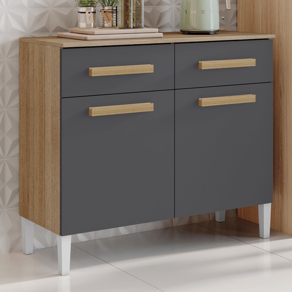 Balcão de Cozinha Lilian 2 Portas 2 Gavetas Atacama/Grafite - Aramóveis