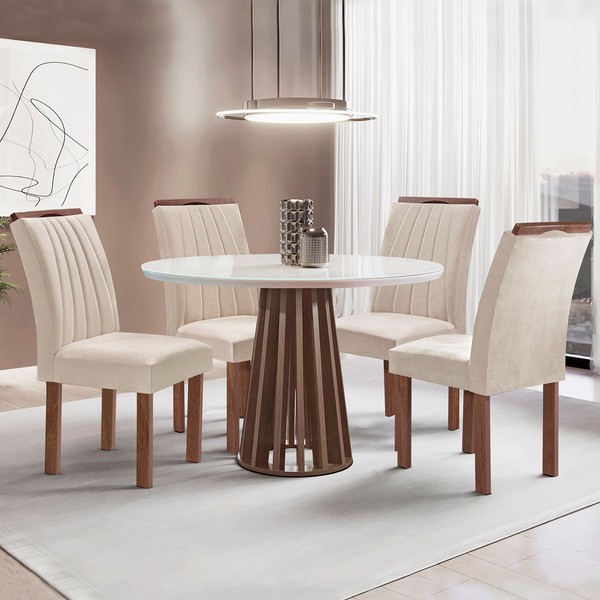 Mesa de Jantar 4 Lugares Kansas/Arizona com Vidro Chocolate/Off White/Suede Bege 17990 - Cel Móveis