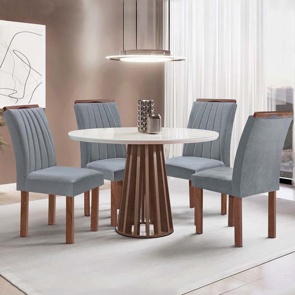 Mesa de Jantar 4 Lugares Kansas/Arizona com Vidro Chocolate/Off White/Suede Cinza 17990 - Cel Móveis