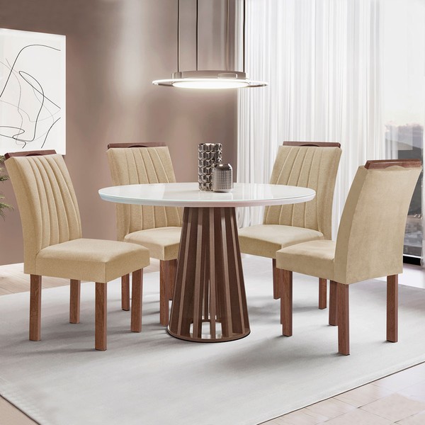 Mesa de Jantar 4 Lugares Kansas/Arizona com Vidro Chocolate/Off White/Suede Cru 17990 - Cel Móveis