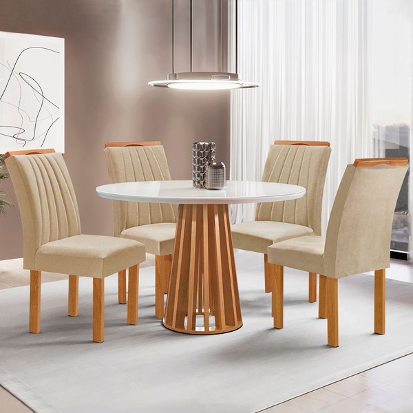 Mesa de Jantar 4 Lugares Kansas/Arizona com Vidro Cinamomo/Off White/Suede Cru 17990 - Cel Móveis