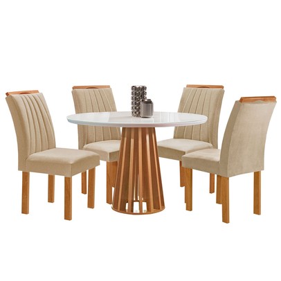 Mesa de Jantar 4 Lugares Kansas/Arizona com Vidro Cinamomo/Off White/Suede Cru 17990 - Cel Móveis