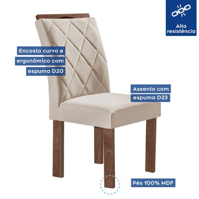 Mesa de Jantar 4 Lugares Kansas/Arthus com Vidro Chocolate/Off White/Suede Bege 17991 - Cel Móveis