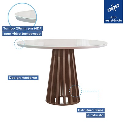 Mesa de Jantar 4 Lugares Kansas/Arthus com Vidro Chocolate/Off White/Suede Bege 17991 - Cel Móveis