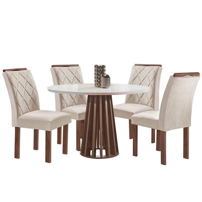 Mesa de Jantar 4 Lugares Kansas/Arthus com Vidro Chocolate/Off White/Suede Bege 17991 - Cel Móveis