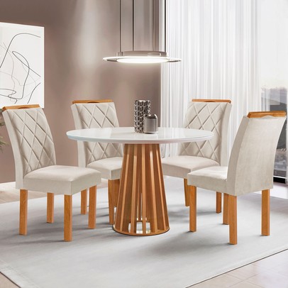 Mesa de Jantar 4 Lugares Kansas/Arthus com Vidro Cinamomo/Off White/Suede Bege 17991 - Cel Móveis
