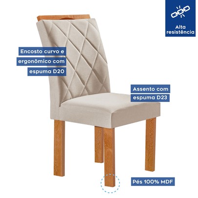 Mesa de Jantar 4 Lugares Kansas/Arthus com Vidro Cinamomo/Off White/Suede Bege 17991 - Cel Móveis