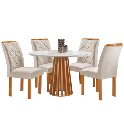 Mesa de Jantar 4 Lugares Kansas/Arthus com Vidro Cinamomo/Off White/Suede Bege 17991 - Cel Móveis
