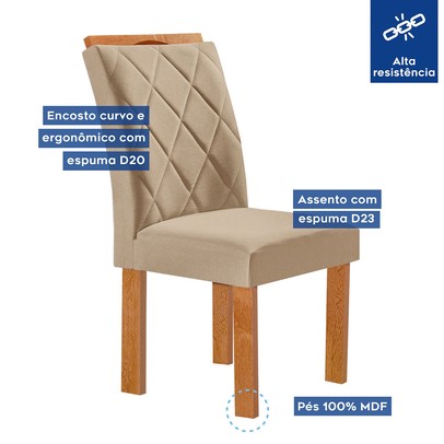 Mesa de Jantar 4 Lugares Kansas/Arthus com Vidro Cinamomo/Off White/Suede Cru 17991 - Cel Móveis