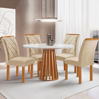 Mesa de Jantar 4 Lugares Kansas/Arthus com Vidro Cinamomo/Off White/Suede Cru 17991 - Cel Móveis