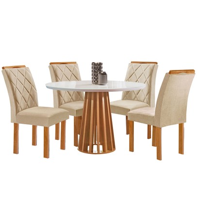 Mesa de Jantar 4 Lugares Kansas/Arthus com Vidro Cinamomo/Off White/Suede Cru 17991 - Cel Móveis