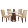 Mesa de Jantar 4 Lugares Kansas/Canela com Vidro Chocolate/Off White/Suede Cru 17992 - Cel Móveis