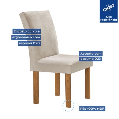 Mesa de Jantar 4 Lugares Kansas/Canela com Vidro Cinamomo/Off White/Suede Bege 17992 - Cel Móveis