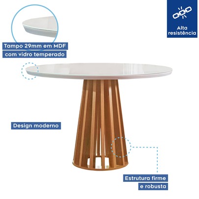 Mesa de Jantar 4 Lugares Kansas/Canela com Vidro Cinamomo/Off White/Suede Bege 17992 - Cel Móveis