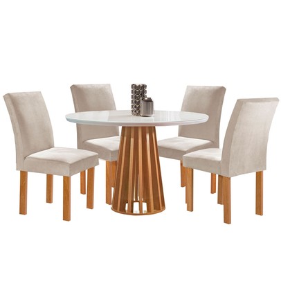 Mesa de Jantar 4 Lugares Kansas/Canela com Vidro Cinamomo/Off White/Suede Bege 17992 - Cel Móveis