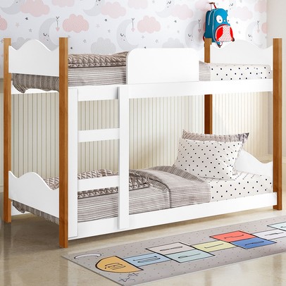 Beliche Encanto com Escada e Grade de Proteção Branco/Grenat - Gabrielli Móveis