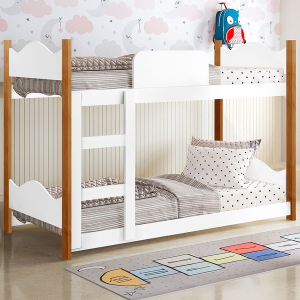 Beliche Encanto com Escada e Grade de Proteção Branco/Grenat - Gabrielli Móveis