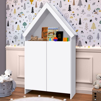 Cômoda Infantil Magia 2 Portas 4 Prateleiras Flex Branco/Rosa - Gabrielli Móveis