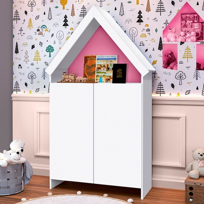 Cômoda Infantil Magia 2 Portas 4 Prateleiras Flex Branco/Rosa - Gabrielli Móveis