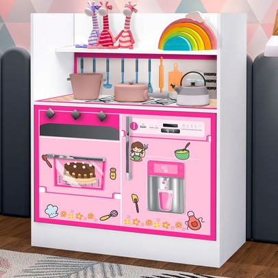 Cômoda Infantil Magia 2 Portas 1 Gaveta Branco/Rosa - Gabrielli Móveis