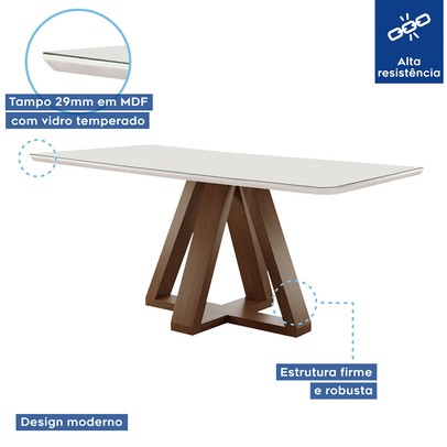 Mesa de Jantar 4 Lugares Kyra/Arizona com Vidro Chocolate/Off White/Suede Bege - Cel Móveis