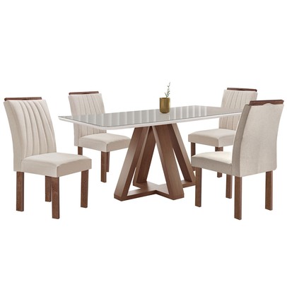 Mesa de Jantar 4 Lugares Kyra/Arizona com Vidro Chocolate/Off White/Suede Bege - Cel Móveis