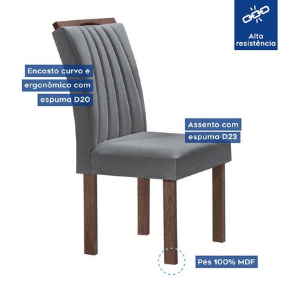 Mesa de Jantar 4 Lugares Kyra/Arizona com Vidro Chocolate/Off White/Suede Cinza - Cel Móveis