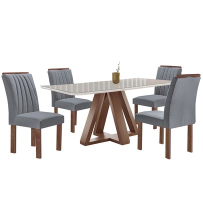 Mesa de Jantar 4 Lugares Kyra/Arizona com Vidro Chocolate/Off White/Suede Cinza - Cel Móveis