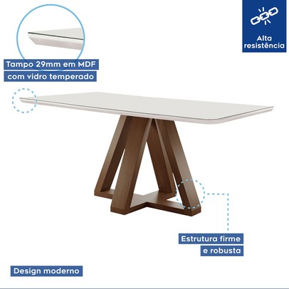 Mesa de Jantar 4 Lugares Kyra/Arizona com Vidro Chocolate/Off White/Suede Cru - Cel Móveis