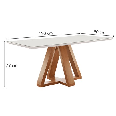 Mesa de Jantar 4 Lugares Kyra/Arizona com Vidro Cinamomo/Off White/Suede Cinza - Cel Móveis