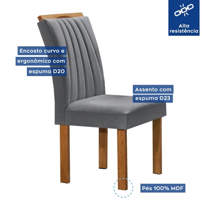 Mesa de Jantar 4 Lugares Kyra/Arizona com Vidro Cinamomo/Off White/Suede Cinza - Cel Móveis