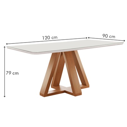 Mesa de Jantar 4 Lugares Kyra/Arizona com Vidro Cinamomo/Off White/Suede Cru - Cel Móveis