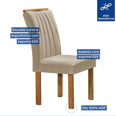 Mesa de Jantar 4 Lugares Kyra/Arizona com Vidro Cinamomo/Off White/Suede Cru - Cel Móveis