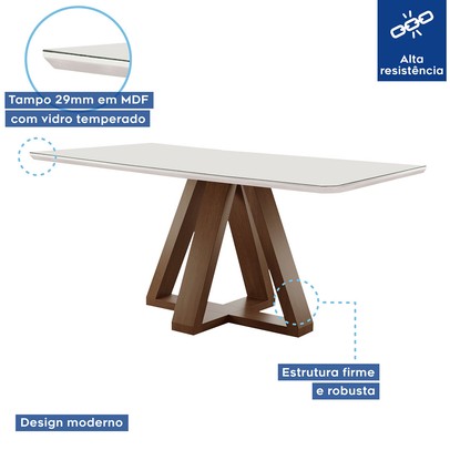 Mesa de Jantar 4 Lugares Kyra/Arthus com Vidro Chocolate/Off White/Suede Bege - Cel Móveis