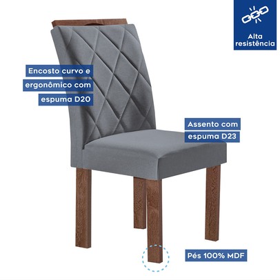 Mesa de Jantar 4 Lugares Kyra/Arthus com Vidro Chocolate/Off White/Suede Cinza - Cel Móveis