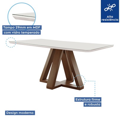 Mesa de Jantar 4 Lugares Kyra/Arthus com Vidro Chocolate/Off White/Suede Cinza - Cel Móveis