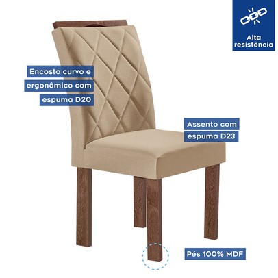 Mesa de Jantar 4 Lugares Kyra/Arthus com Vidro Chocolate/Off White/Suede Cru - Cel Móveis