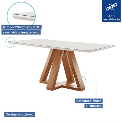 Mesa de Jantar 4 Lugares Kyra/Arthus com Vidro Cinamomo/Off White/Suede Bege - Cel Móveis