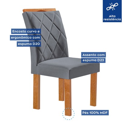 Mesa de Jantar 4 Lugares Kyra/Arthus com Vidro Cinamomo/Off White/Suede Cinza - Cel Móveis