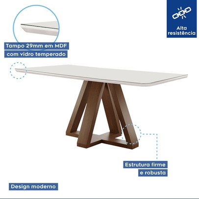 Mesa de Jantar 4 Lugares Kyra/Canela com Vidro Chocolate/Off White/Suede Bege - Cel Móveis