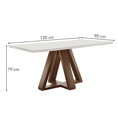 Mesa de Jantar 4 Lugares Kyra/Canela com Vidro Chocolate/Off White/Suede Bege - Cel Móveis