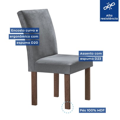 Mesa de Jantar 4 Lugares Kyra/Canela com Vidro Chocolate/Off White/Suede Cinza - Cel Móveis