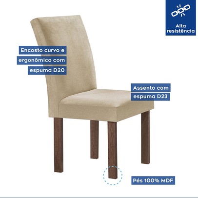 Mesa de Jantar 4 Lugares Kyra/Canela com Vidro Chocolate/Off White/Suede Cru - Cel Móveis